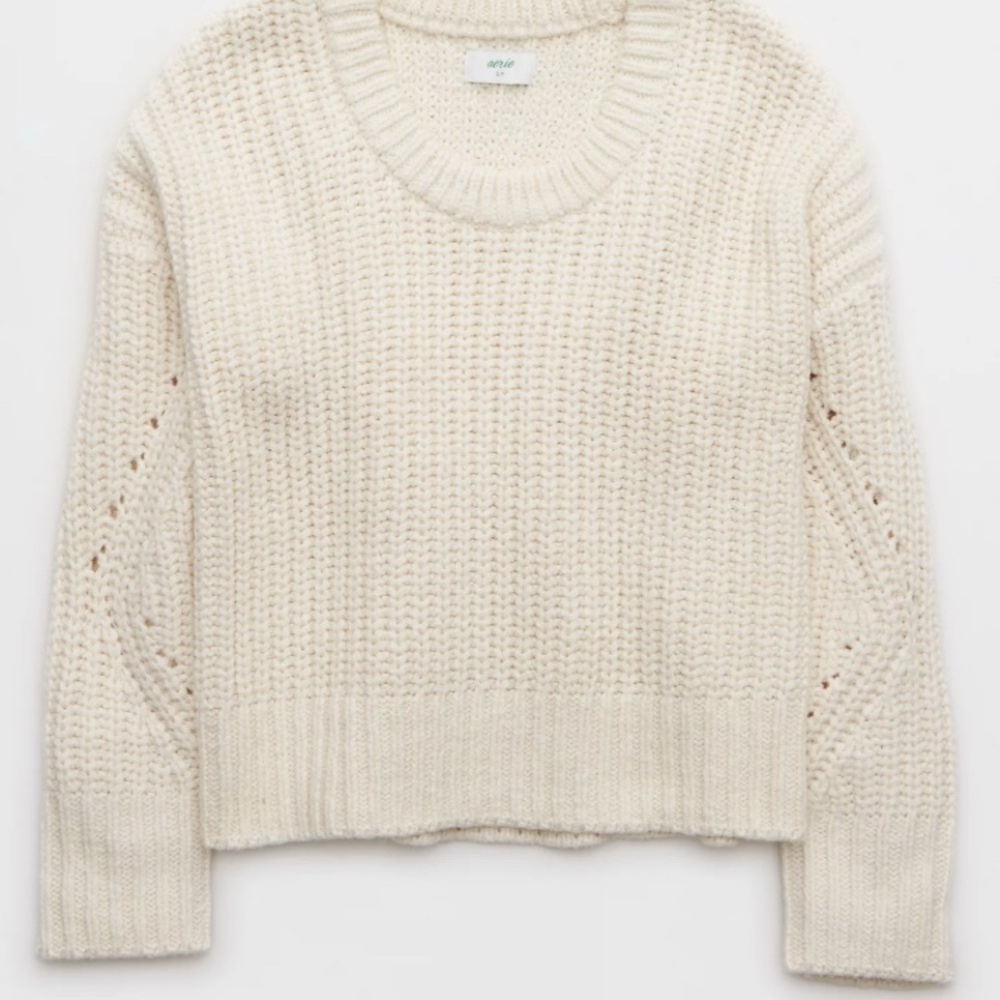 Aerie Cream Wide Crew Knit Sweater - Oversized